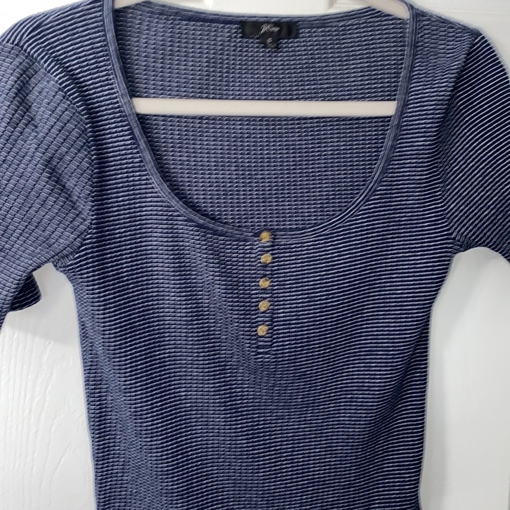 EUC J. Crew Scoop Ribbed Button Tee Navy White Small